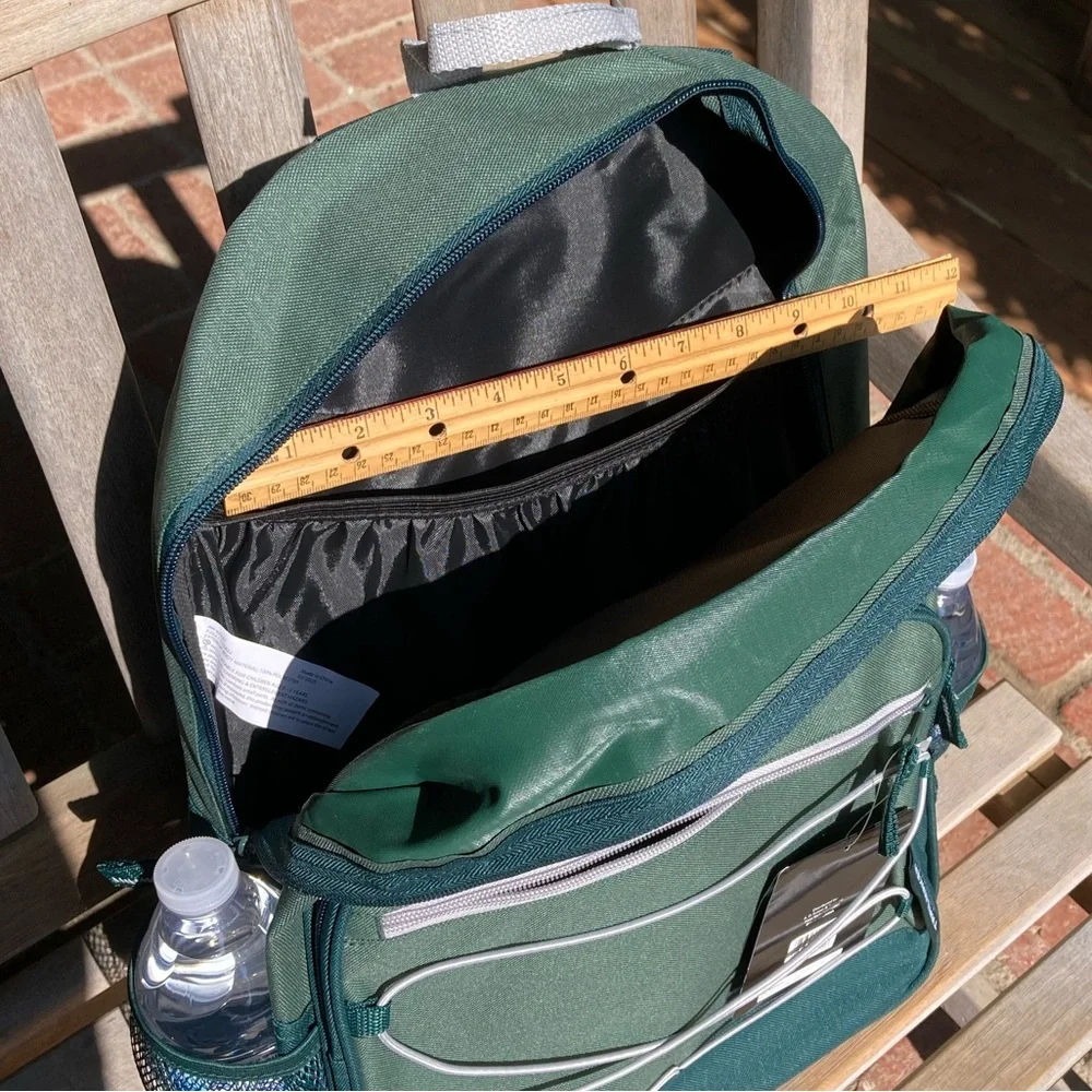 Green Backpack with Gray Trim Side Pockets New
